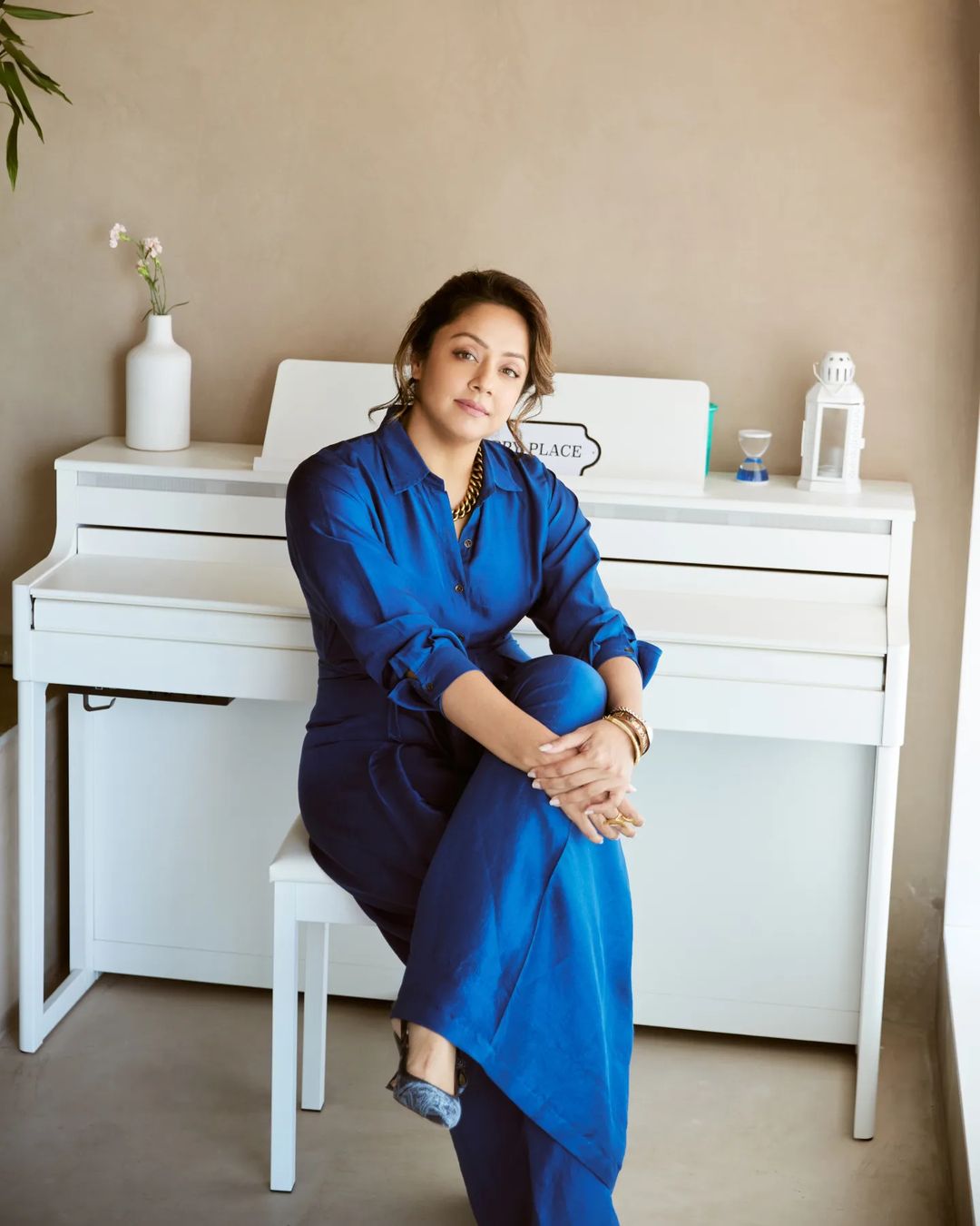 Tamil Actress Jyothika Stills In Blue Color Dress